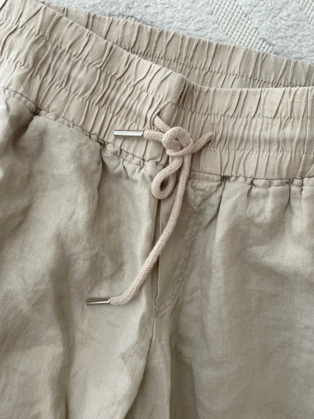 Quince 100% Linen Wide Leg Pants XS Oatmeal Beige Drawstring Quiet Luxury